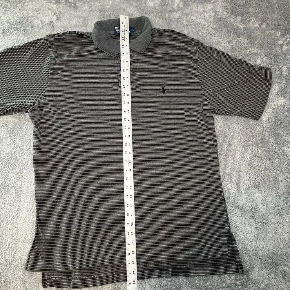 Polo By Ralph Lauren Vintage Men's SZ L Short Sleeve Grey Striped Polo 90's
